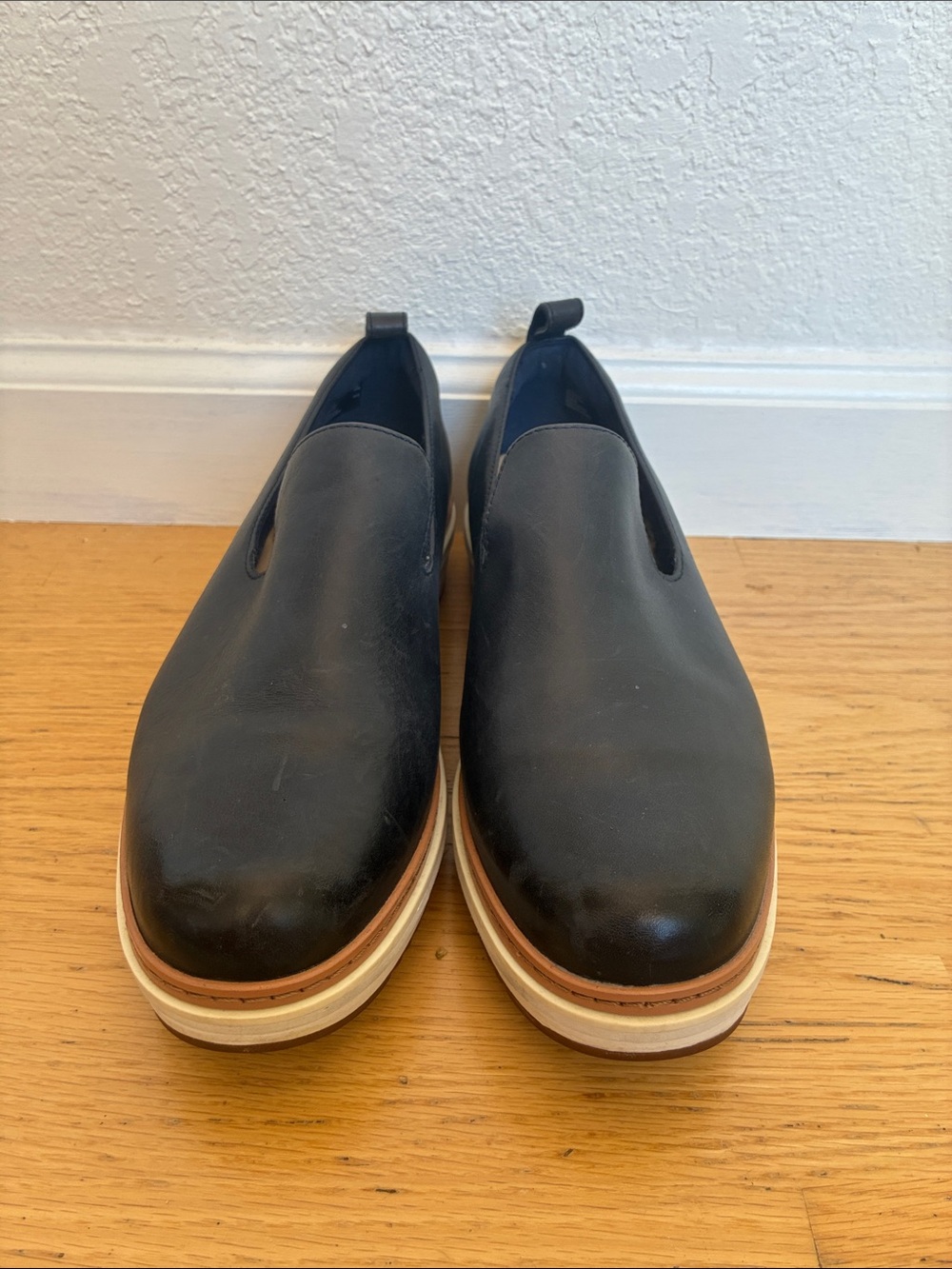Women’s Navy Blue Slip-On Leather Platform Shoes